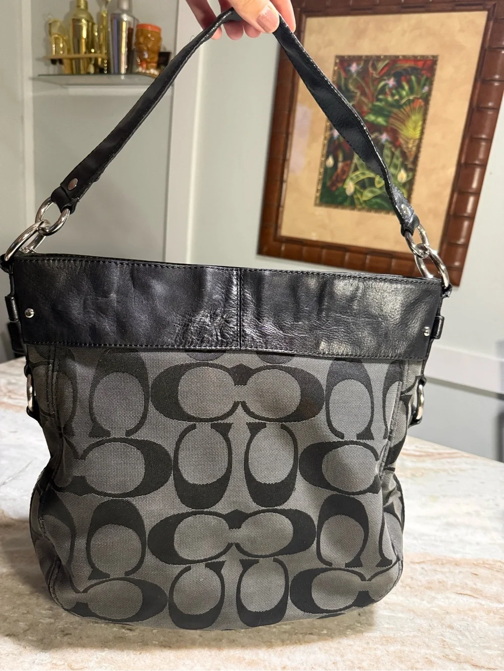 COACH Y2K Gray and Black Signature Canvas Shoulder Bag